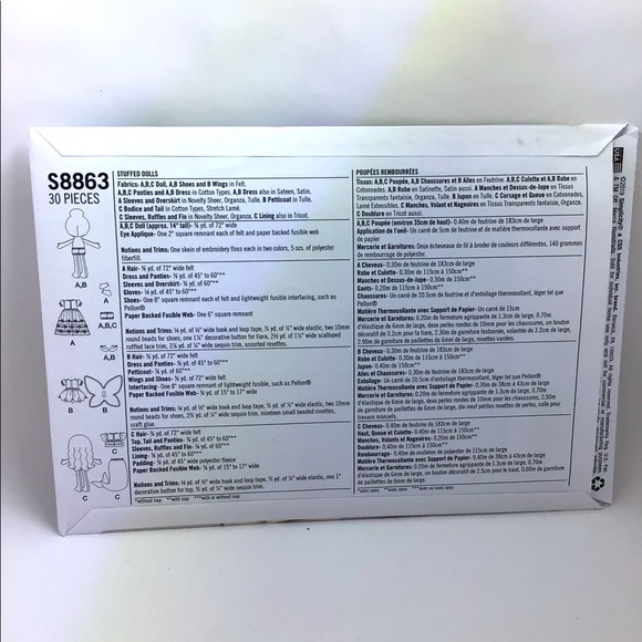 SIMPLICITY PATTERN 8863 - Stuffed Dolls - Picture 5 of 7